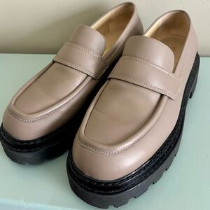 Poppy Barley Lug Tread Loafers in Beige Leather